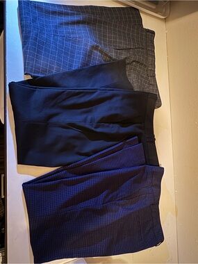 3 pair Ryan fit Banana Republic pants: Grey/White; Navy/Black; & solid Black